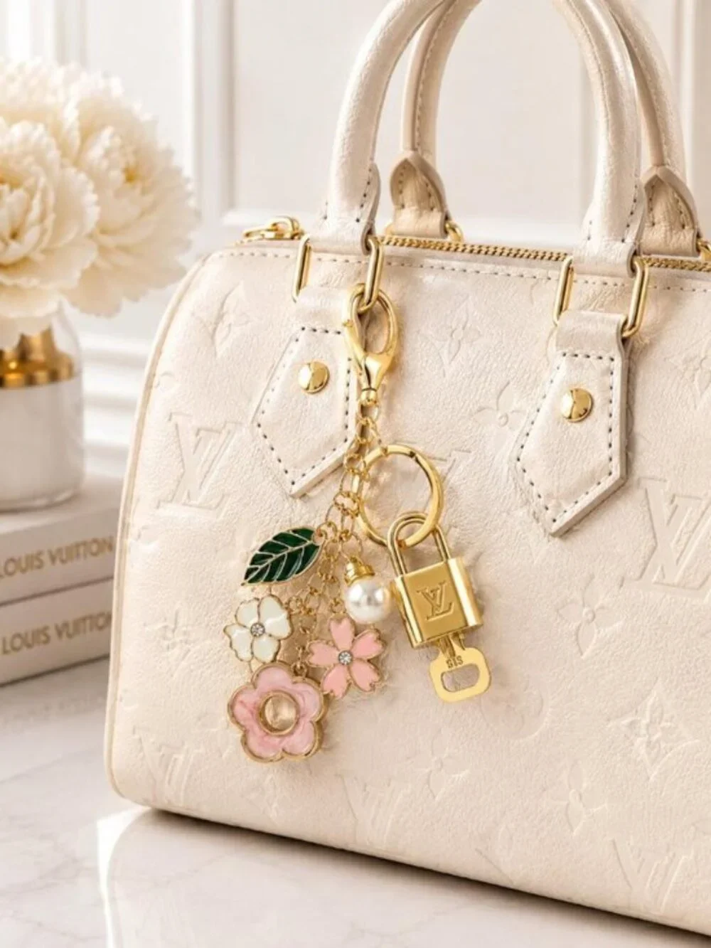 Authentic Louis Vuitton Gold Padlock 🔒 Key Set w/ Unbranded Flower Bag Charm